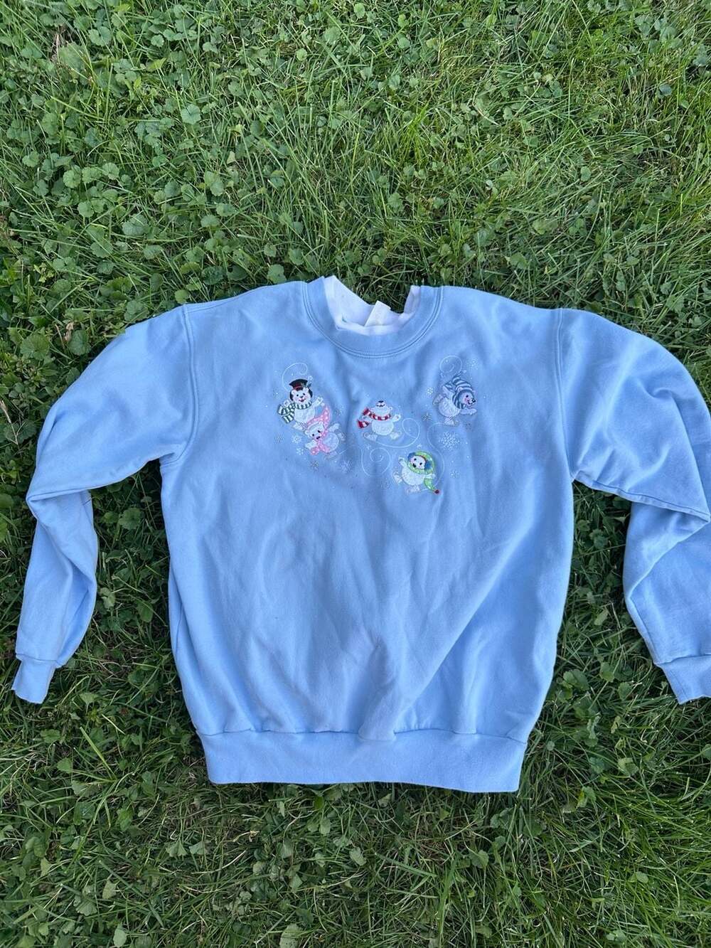 Morning Sun Sweatshirt Size Medium Blue Ice Skating Bears Double Collar